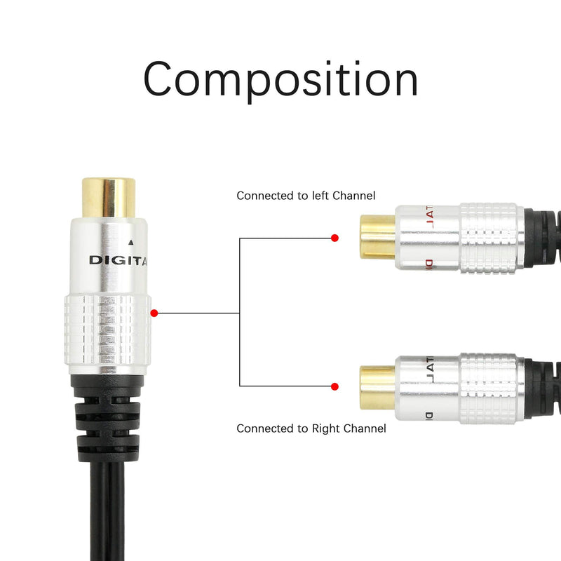 SinLoon RCA Video Audio Y-Splitter Cable,Premium Aluminium Alloy Single 1-RCA Female to Dual 2 RCA Female Digital Coaxial Splitter Gold PlatedÂ Adapter Audio Cable(RCA/F-2F)