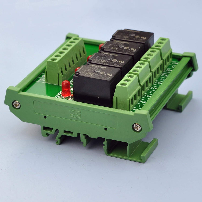 Electronics-Salon DIN Rail Mount 4 SPDT 10Amp Power Relay Interface Module, DC 5V Version.