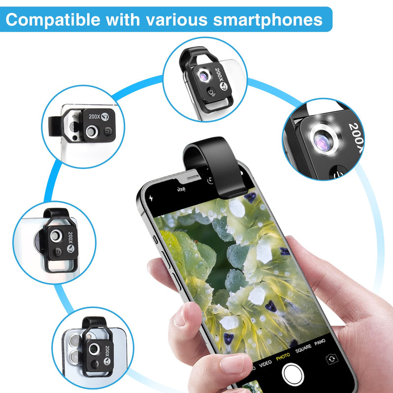 Mobile phone microscope, CAMOLO 200X USB microscopes HD digital microscope with 6 LEDs for children, teenagers, students, adults