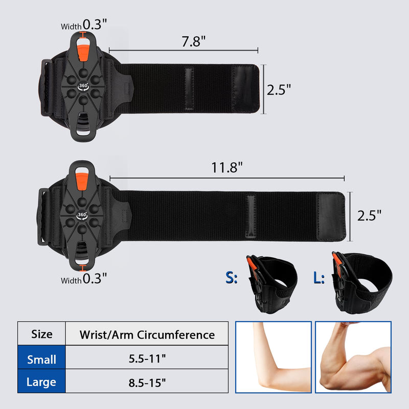 【2023 New】 HLOMOM Phone Holder for Running,Wristband Fits 4.7-7.5'' Phones Sports Armband 360°Rotation & Detachable for iPhone 14/14Pro/13ProMax/12/Pro/Pro Max/XS/8/7/6, Samsung Galaxy (S) Wristband 5.5-11'' Black