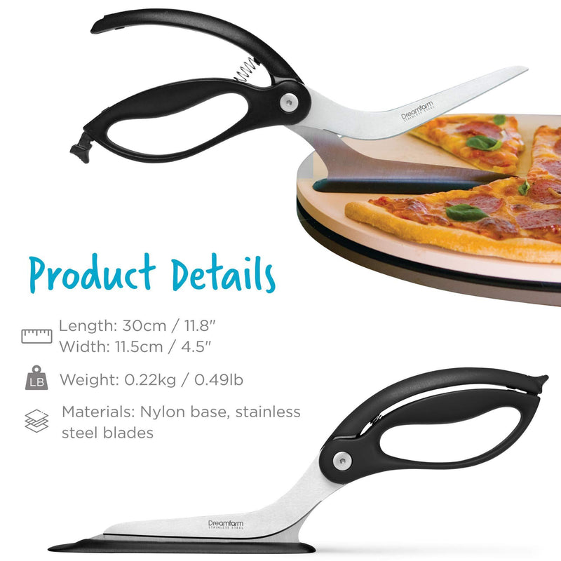 Dreamfarm Scizza | Non-Stick, Stainless-Steel Pizza Cutter Scissors with Protective Server | Black