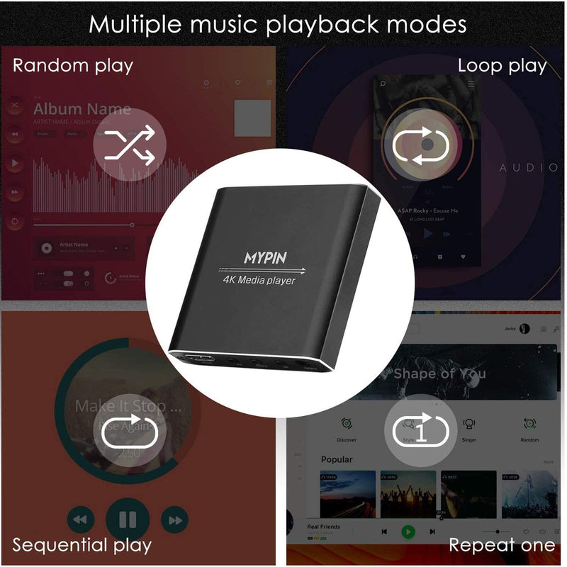 4K Media Player with Remote Control, Digital MP4 Player for 8TB HDD/ USB Drive / TF Card/ H.265 MP4 PPT MKV AVI Support HDMI/AV/Optical Out and USB Mouse/Keyboard-HDMI up to 7.1 Surround Sound (Black) Black
