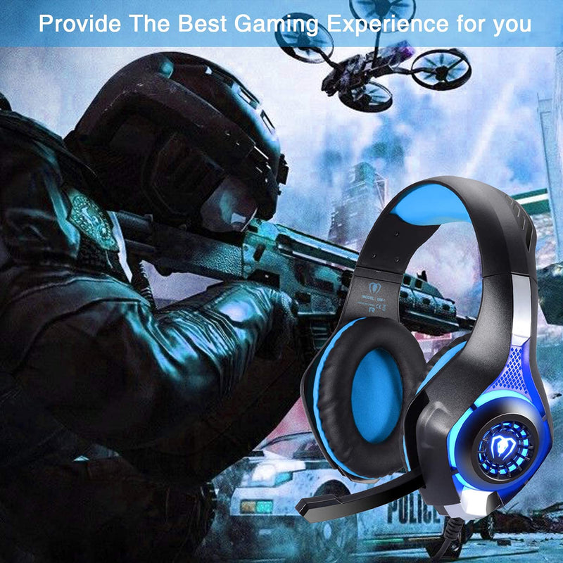 BlueFire Professional 3.5mm PS4 Gaming Headset Headphone with Mic and LED Lights for Playstation 4, PS5, Xbox one,Laptop, Computer (Blue) Blue