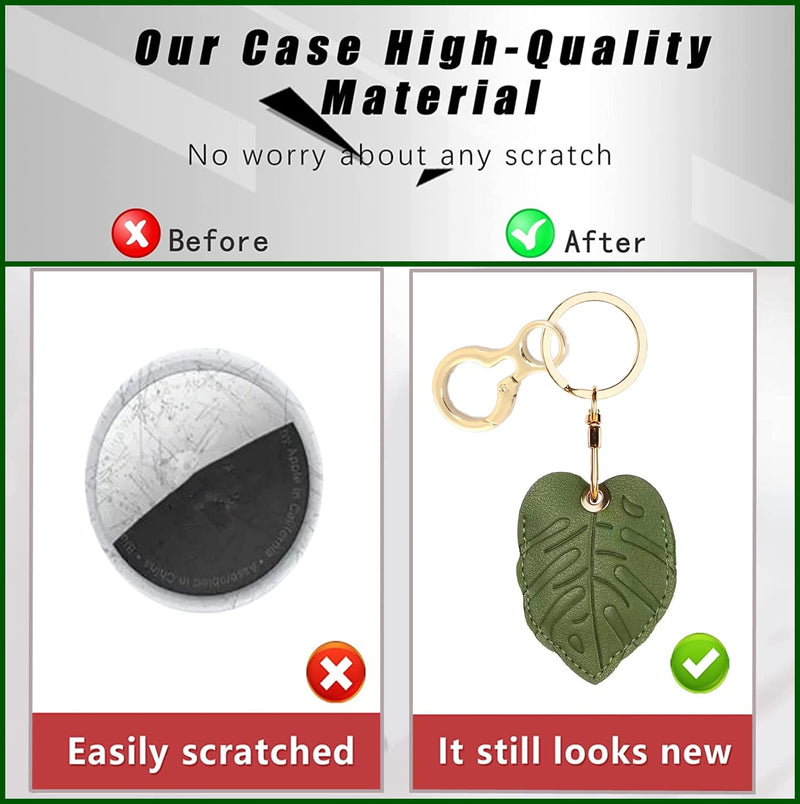 Leather Keychain Holder Case Compatible with Apple AirTag, Cute Protective Air Tag Cover with Keychain Ring, Anti-Scratch Finder GPS Tracker Case for Wallet Keys(Small Leaves) Small leaves