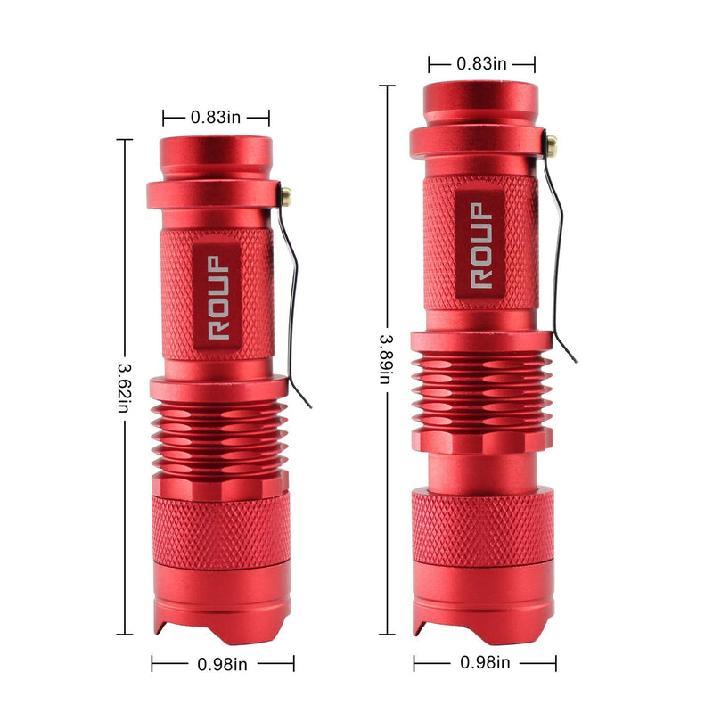 ROUP 2 Pack YP-100 Red Light LED Flashlight, Zoomable, Water Resistant, 3 Light Modes, Adjustable Focus Light for Camping, Hiking, Hunting, Night Vision, Astronomy and Emergency (Red Shell)