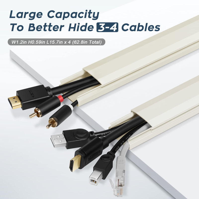 TV Cable Hider - 62.8in PVC Cord Hider Cable Management Wall, Paintable Cable Concealer for Wall Mounted TV, Cable Raceway Beige Wire Hider, Wall Wire Covers for Cords, 4* L15.7in *W1.2in *H0.59in Large