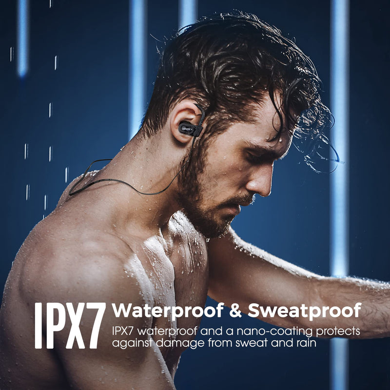 Bluetooth Headphones, Deep Bass Wireless Running Headphones w/16 Hrs Playtime, Bluetooth Earbuds in-Ear w/Earhooks, IPX7 Waterproof Sports Earphones with Microphone for Calls