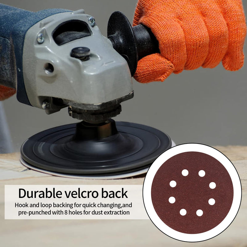 Pack of 15 sandpaper 125 mm Velcro, 80 grit sanding discs, 8 holes round Velcro sandpaper for eccentric sanders wood, metal, paint