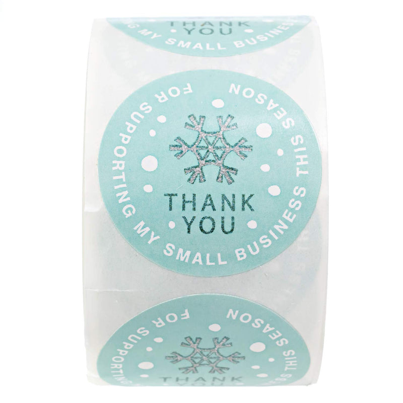 Mint Snowflake Thank You for Supporting My Small Business This Season Stickers / 500 1.5" Faux Glitter Holiday Labels/Christmas Business Labels