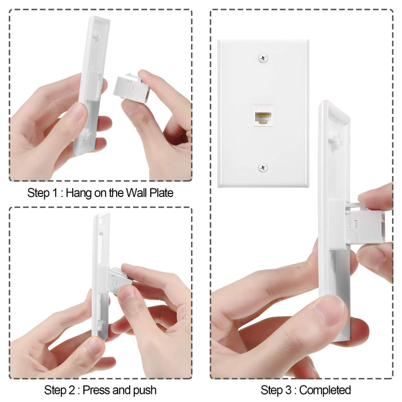 8 Pieces Ethernet Wall Plate, RJ45 Cat6 Female to Female Jack Inline Coupler Plates Ethernet Cable Faceplates with Single Port (White) White