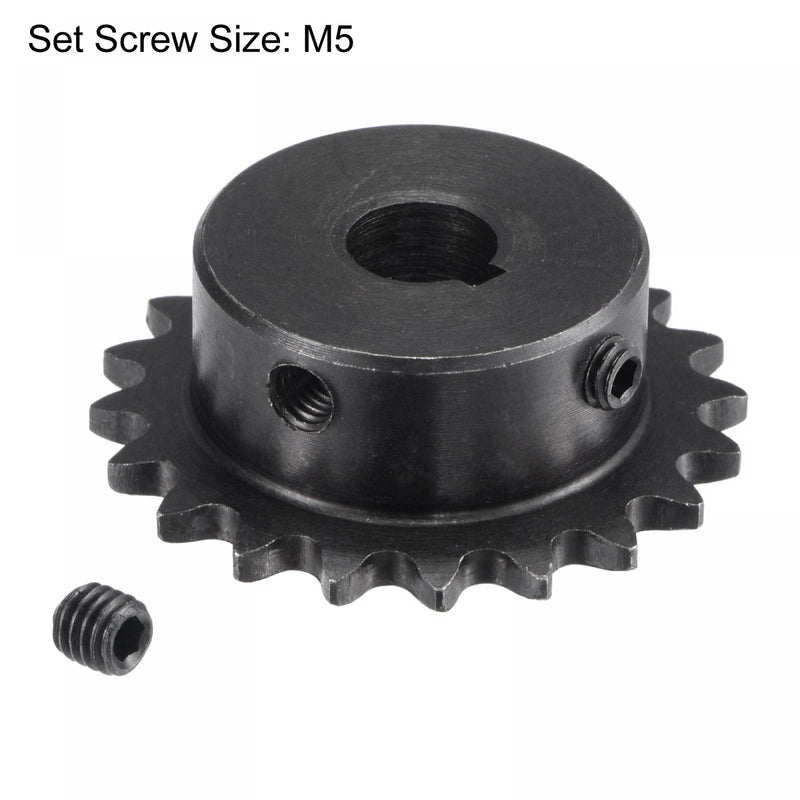 uxcell 20 Tooth Roller Sprocket, 25 Chain Single Strand 1/4" Pitch, 10mm Bore Black Oxide C45 Carbon Steel, 3x1.4mm Keyway with Set Screws for ISO 04C