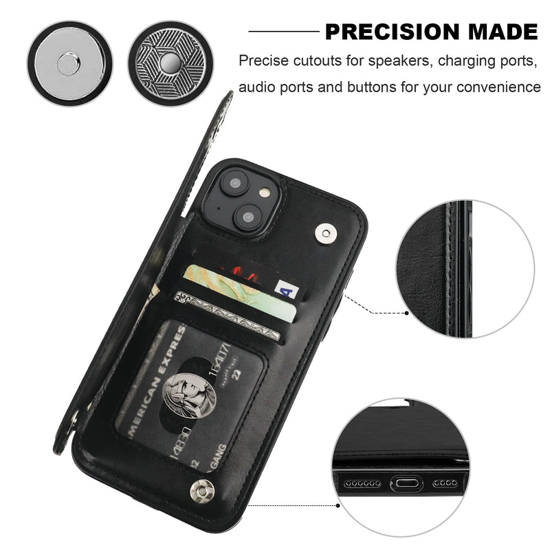 ONETOP Compatible with iPhone 14 Plus Wallet Case with Card Holder, PU Leather Kickstand Card Slots Case, Double Magnetic Clasp and Durable Shockproof Cover 6.7 Inch (Black) Black