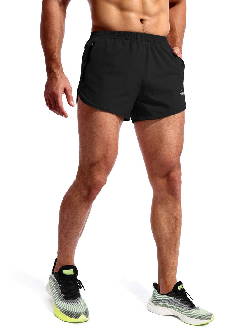 Pudolla Men’s Running Shorts 3 Inch Quick Dry Gym Athletic Workout Shorts for Men with Zipper Pockets Small Black