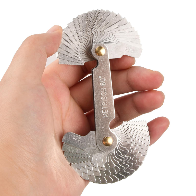 52 Sheets Metric/Whitworth Stainless Steel Thread Gauge 60/55 Degree Measuring Tool Fine Thread Measuring Tool Stainless Steel Screw Thread Pitch Gauge Thread Plug Gage Thread Cutting Gauge Tool Set