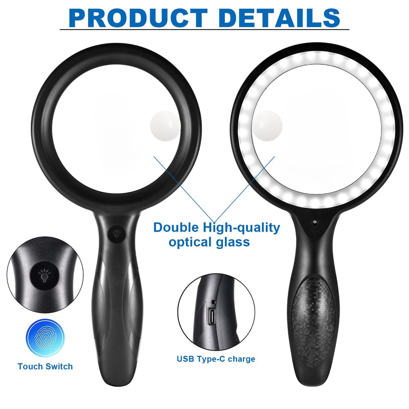 Magnifying Glass with Light, 30X Magnifying Glasses with Light for Close Work Magnifying Glass for Reading - 33 LED Large Magnifying Glass 30X Magnifying Glass with The Light Black