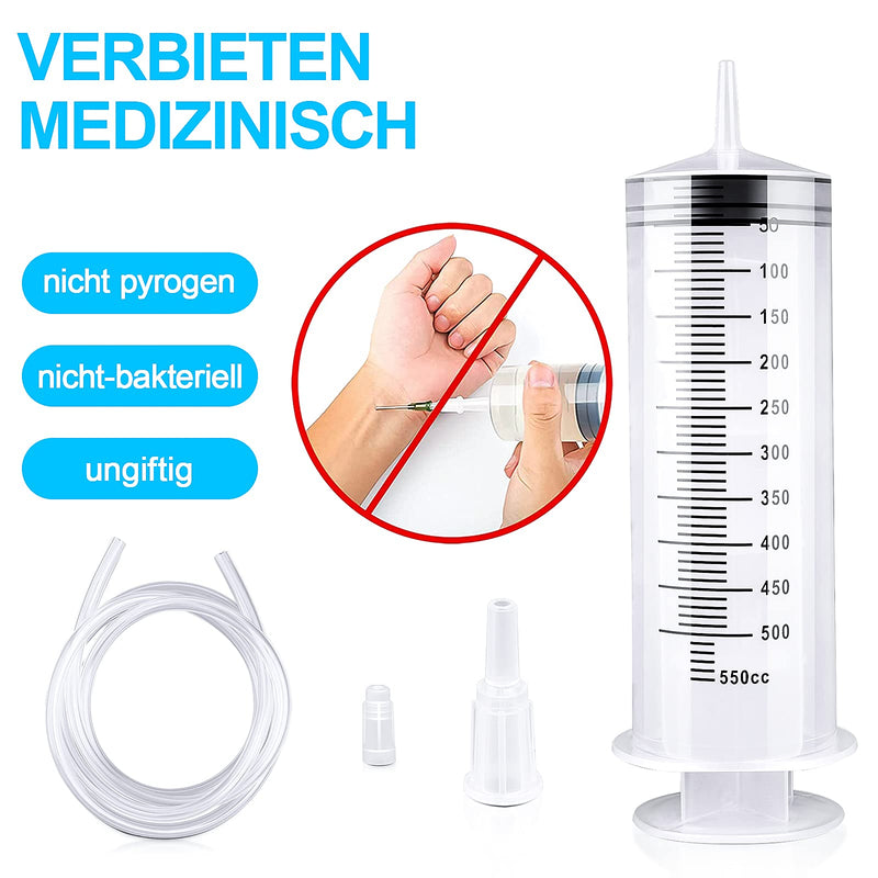 150/250/350/550ml syringe with plastic tubes Reusable plastic syringe for oil or glue applicators, experiments, pet feeding, industrial（550ml） 550ml