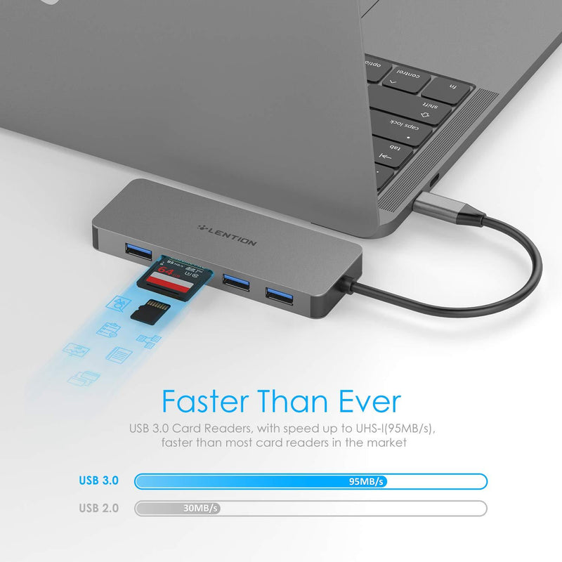 LENTION USB C Hub with 4K HDMI, 3 USB 3.0, SD/Micro SD Card Reader Compatible 2021-2016 MacBook Pro 13/15/16, New Mac Air/Surface, Stable Driver Certified Multi-Port Adapter (CB-C18, Space Gray)
