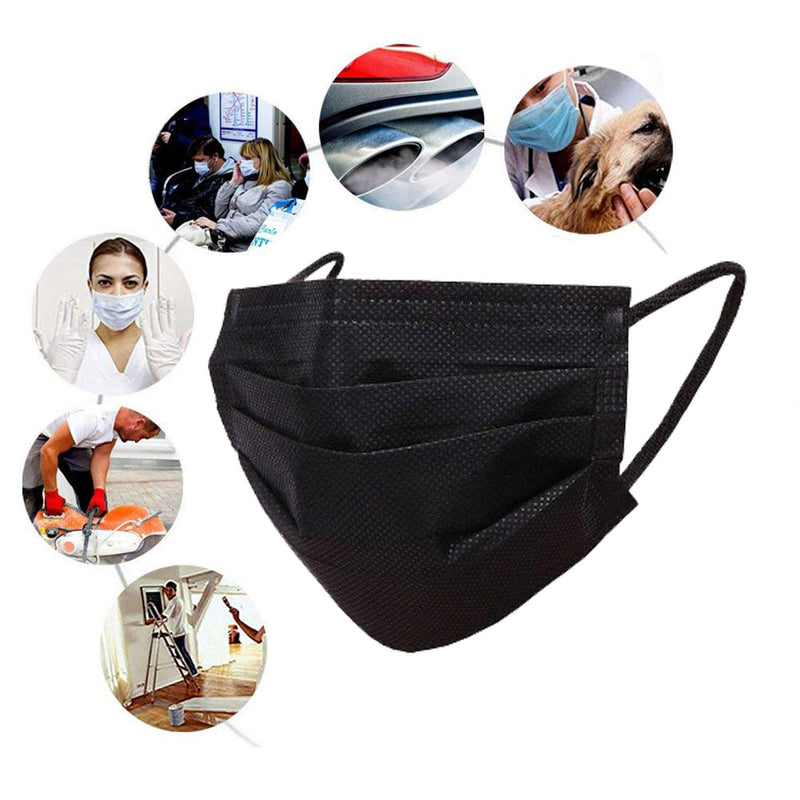 Wecolor Disposable 3 Ply Earloop Face Masks, Suitable for Home, School, Office and Outdoors (Black) Black 100 Count (Pack of 1)