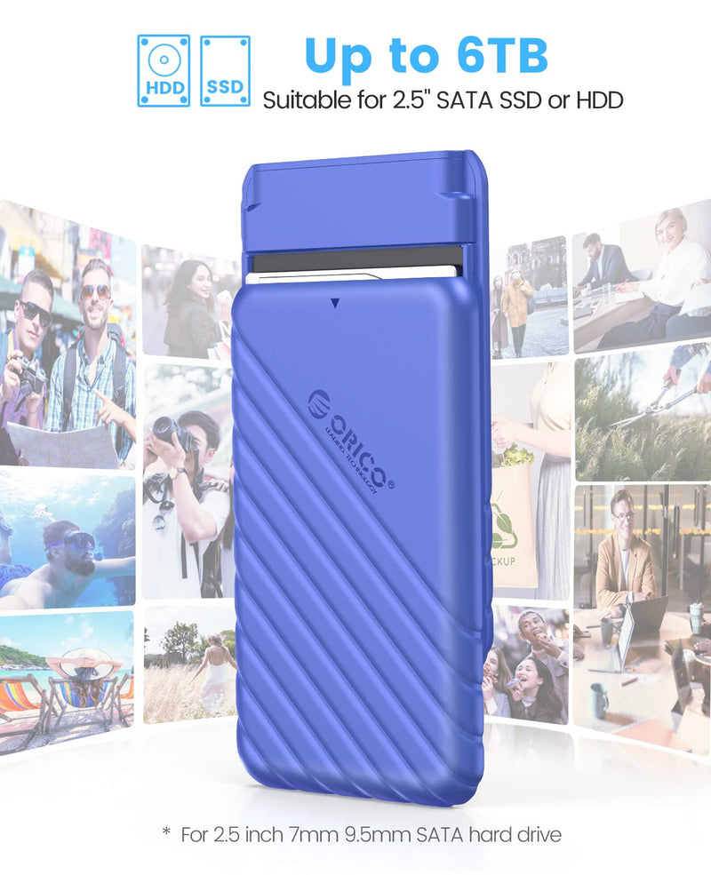 ORICO 2.5 inch External Hard Drive Enclosure USB 3.0 to SATA III for 7mm and 9.5mm SATA HDD SSD Tool Free [UASP Supported] Blue (25PW1-U3) 25PW1-U3-BL