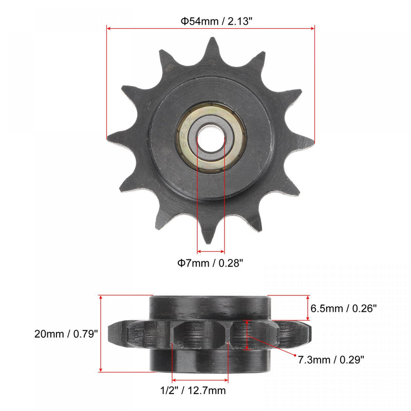 uxcell #40 Chain Idler Sprocket, 7mm Bore 1/2" Pitch 12 Tooth Tensioner, Black Oxide Finish C45 Carbon Steel with Insert Double Bearing for ISO 08B Chains