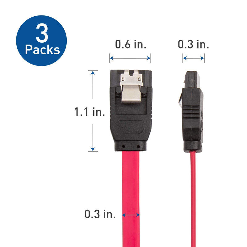 Cable Matters 3-Pack Straight SATA III 6.0 Gbps SATA Cable (SATA 3 Cable) Red - 18 Inches