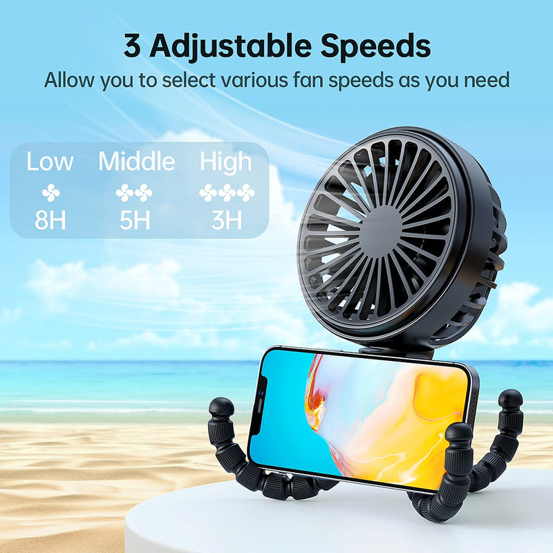 Mini Portable Fan, 2021 GUSGU Stroller Fan with Flexible Tripod, 3 Speed Cooling Desk Fan with Rechargeable Battery Operated,Small Fan for Bedroom, Outdoor, Camping, ect. Black