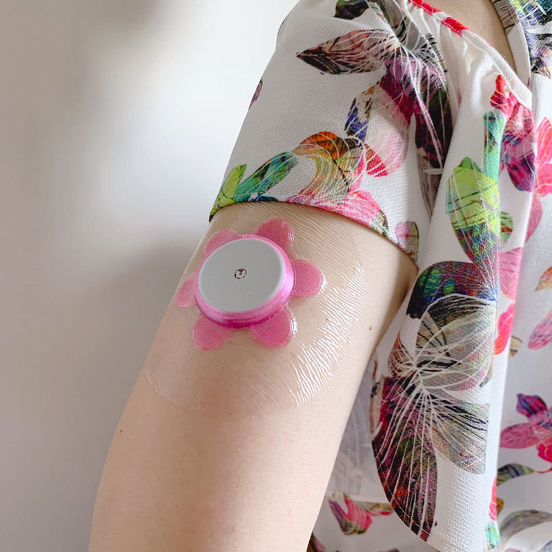 Freestyle Sensor Covers Waterproof,40+1 Pack Freestyle Patches,One Plastic Libre Sensor Cover and 40pcs Clear CGM Adhesive Patches with Hole (Pink Cover+Clear Patches) Pink Cover+clear Patches