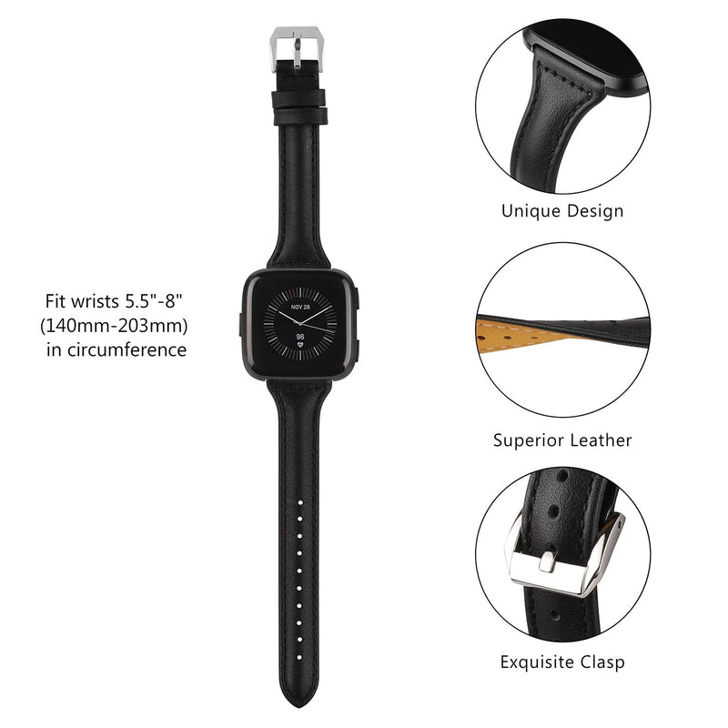 TOYOUTHS Leather Strap Compatible with Fitbit Versa/Versa 2 Bands Women Men Slim Genuine Leather Wristbands Replacement for Versa Lite Edition/Versa SE Classic Accessorie Multi Colors Black