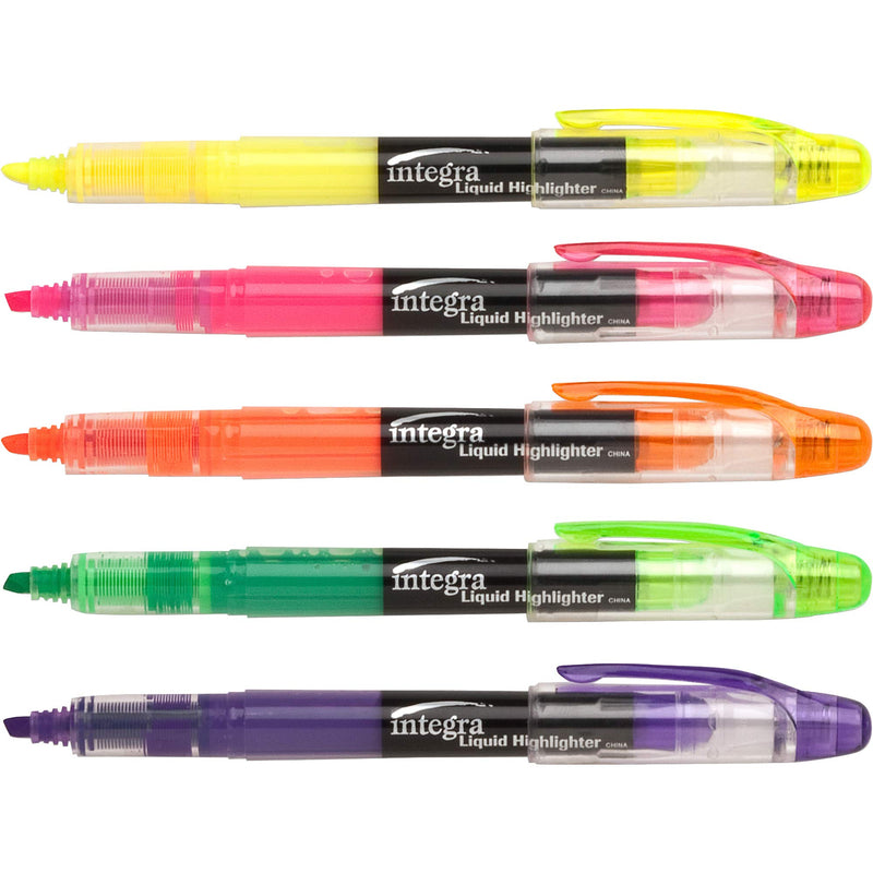 Integra Liquid Ink Highlighter, Chisel Tip, 5/Set, Assorted (ITA30000)