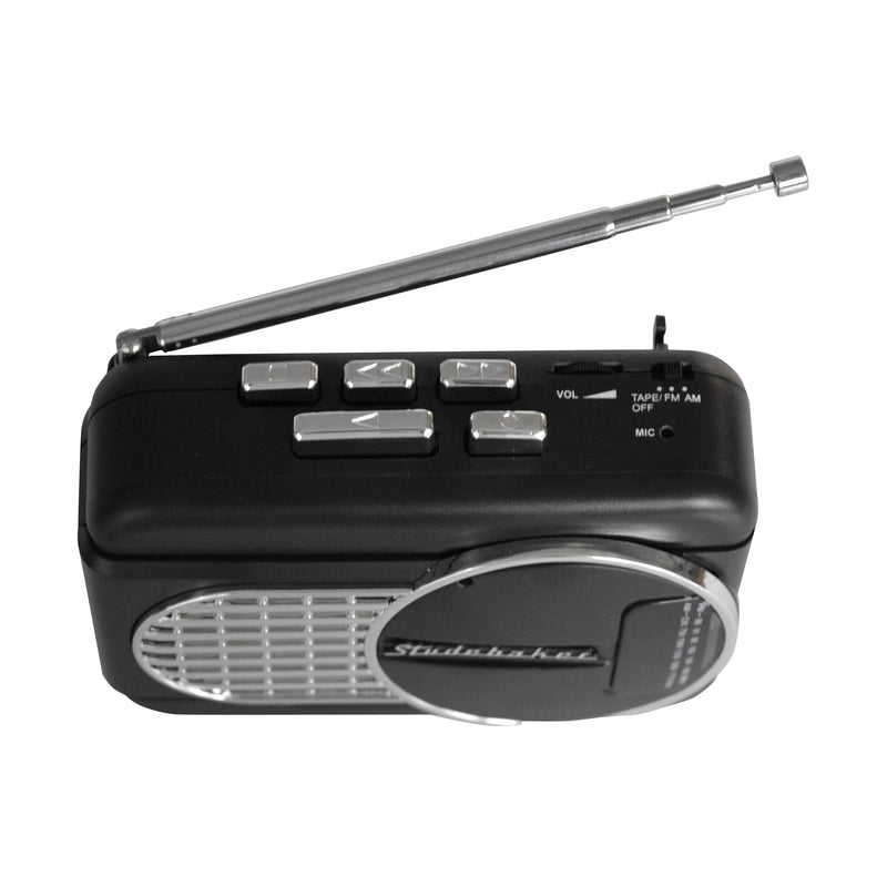 Studebaker Walkabout II Walkman Personal Stereo Cassette Player with AM/FM Radio and Built-in Speaker (Black/Silver) Black/Silver