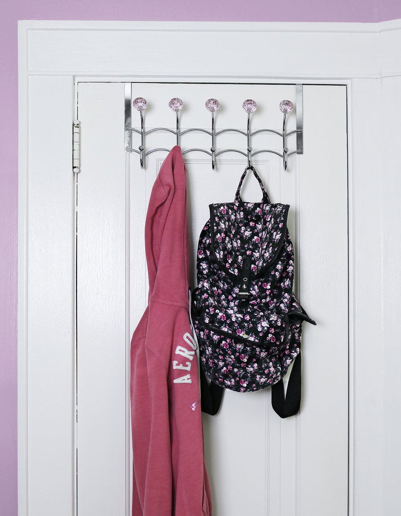Galashield Over The Door Hook Pink Acrylic Hooks and Stainless Steel Organizer Door Hanger Towel Rack (10 Hooks)