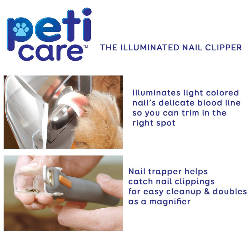 Allstar Innovations PetiCare LED Light Pet Nail Clipper- Great for Trimming Cats & Dogs Nails & Claws, 5X Magnification That Doubles as a Nail Trapper, Quick-Clip, Steal Blades