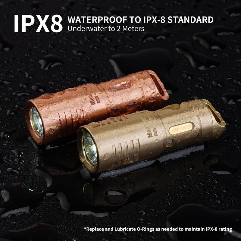 MecArmy X3S Copper/Brass Handheld Mini Keychain EDC Flashlight with Micro USB Charging | Portable Rechargeable Everyday Carry Keychain Torch|130 lumens Outdoor Waterproof Lamp (Copper)