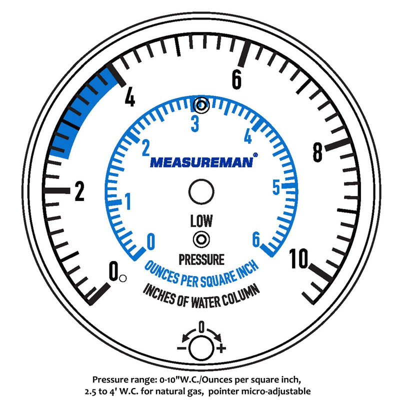 MEASUREMAN Natural Gas or LP Gas Manifold Pressure Test Kit, 0-10 "W.C., 1/4"NPT, 40" Length Hose 0-10inH2O Pressure Test Kit