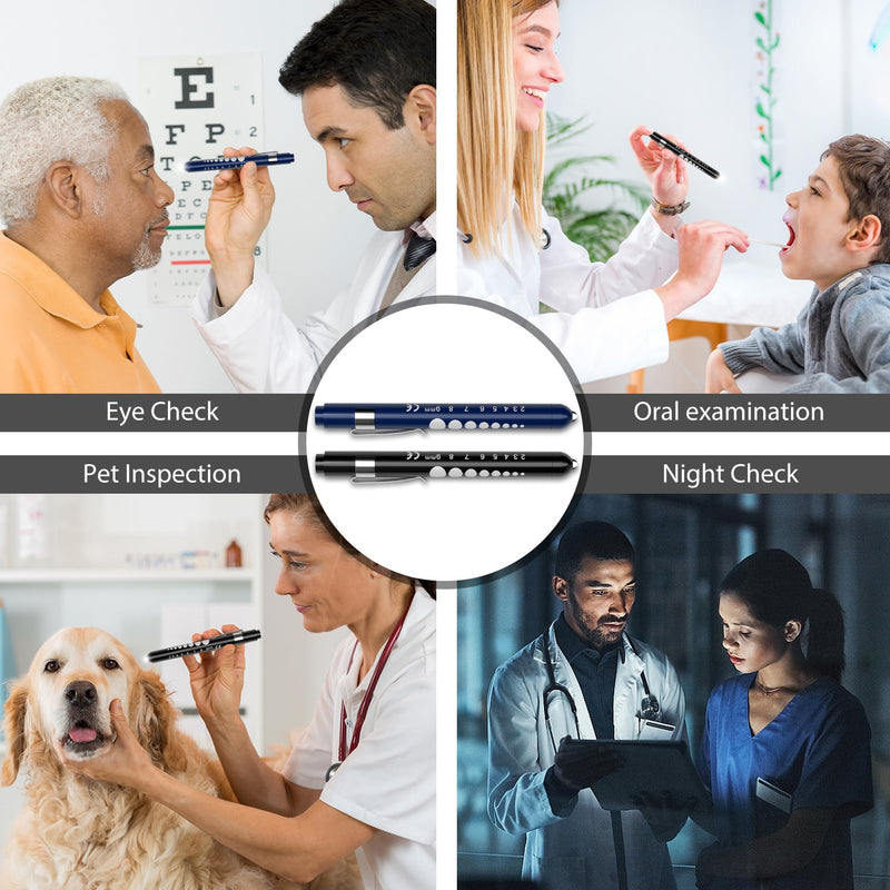 RISEMART pupil light, diagnostic light, nurse emergency service accessories with pupil measuring device and ruler (dark blue with black) dark blue with black