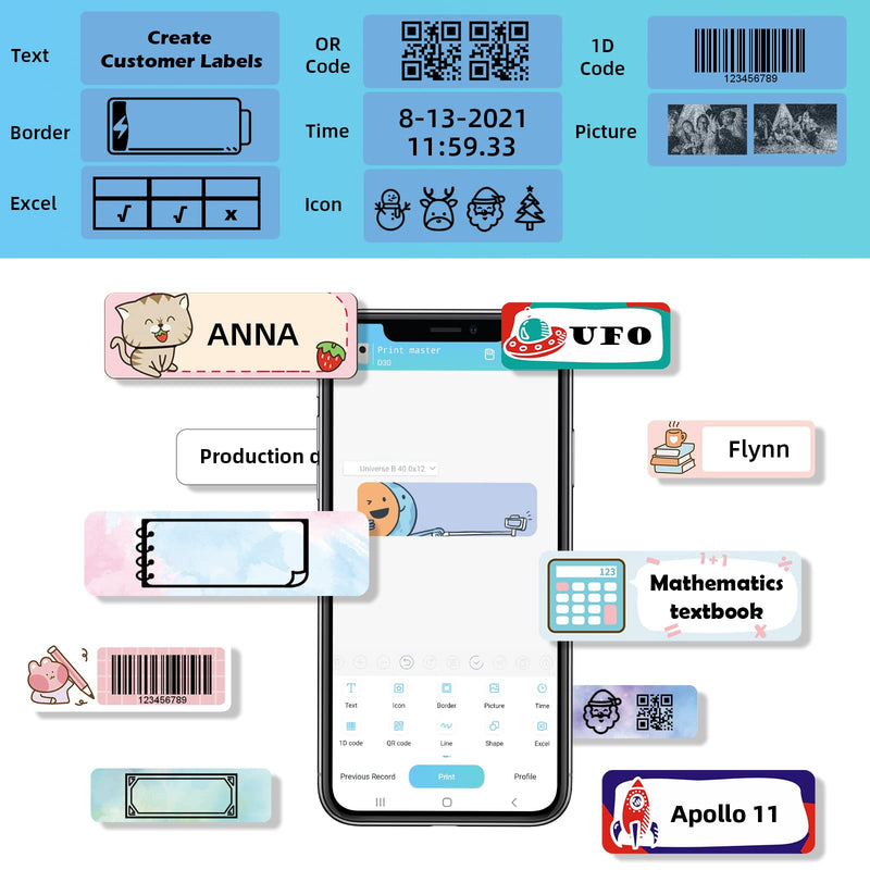 Phomemo D30 Portable Label Printer, Bluetooth Wireless Direct Thermal Label Printer, Mini Pocket Smartphone Label Maker Machine, Compatible with iPhone and Android Phones for Home Office Labeling White