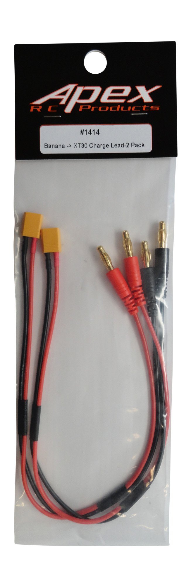 Apex RC Products XT30 Connector Plug -> 4mm Banana Plugs Battery Charge Lead Adapter Cable - 2 Pack 1414