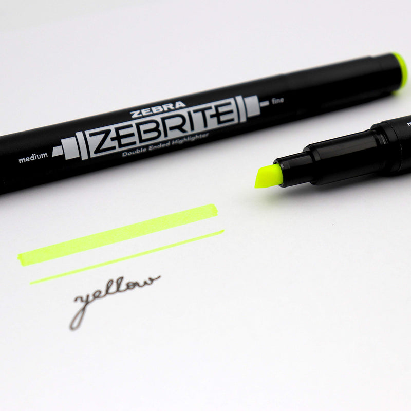 Zebra Zebrite Double-Ended Highlighter, Chisel and Fine Point, Yellow, 12 Pack