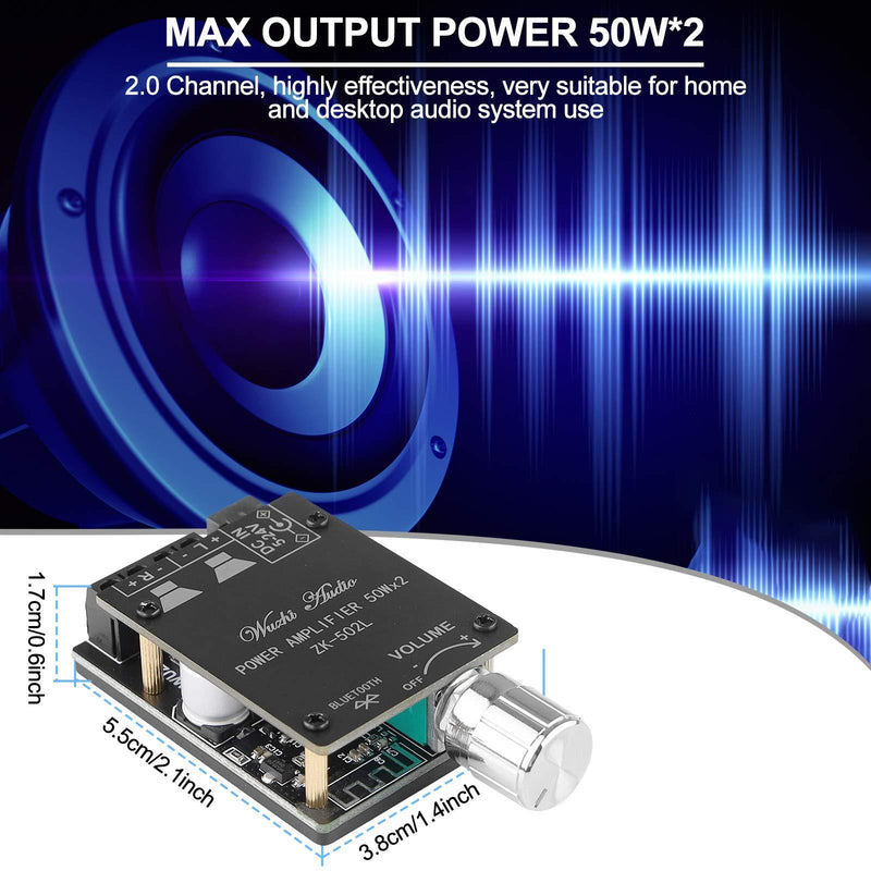 MakerHawk Mini Amplifier Board Bluetooth Amplifier 2.0 2X50W 5V-24V Audio Power Amplifier Module for Store Home Theater Speakers Black 4
