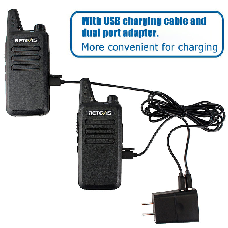 Retevis RT22 Walkie Talkies, Mini 2 Way Radio Rechargeable, VOX Handsfree, Portable, Two-Way Radios Long Range with Earpiece, for Family Kids Road Trip Camping Hiking (2 Pack, Black)