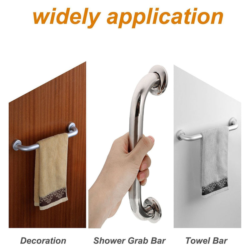12 Inch Stainless Steel Shower Grab Bar - ZUEXT Shower Handle, Bathroom Balance Bar - Safety Hand Rail Support - Handicap, Elderly, Injury, Senior Assist Bath Handle (w/ Self-adhesive Stick-on Hook) 12Inch Shower Bar-Stainless Steel