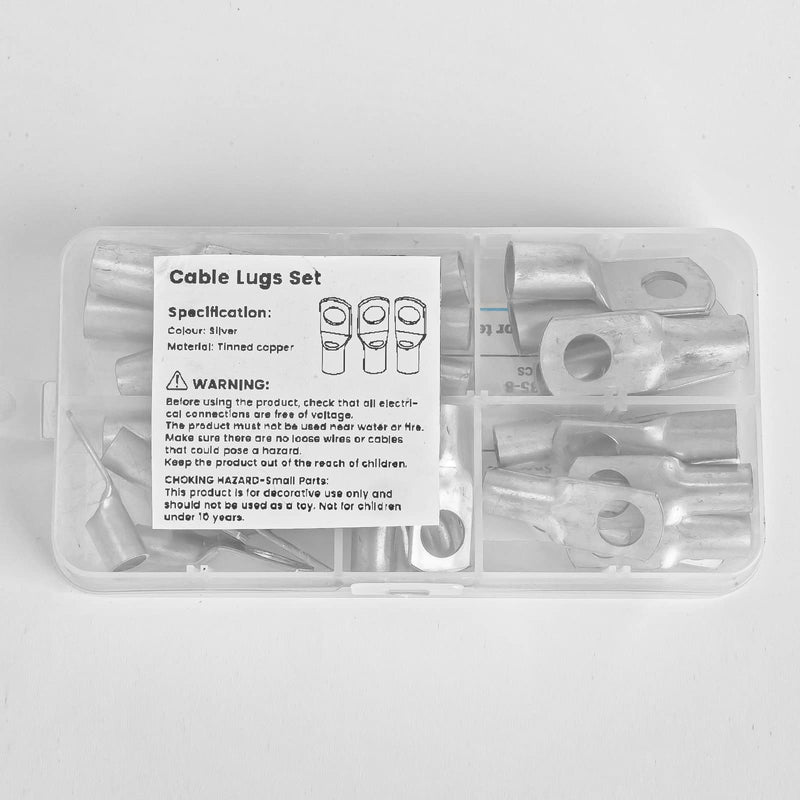 Elecoutek 30 pieces tubular cable lugs set cable lugs 16mm² 25mm² 35mm² ring cable lugs M8 M10 copper terminals tinned copper crimp connector for vehicle, car, motorcycle, boat 35mm²