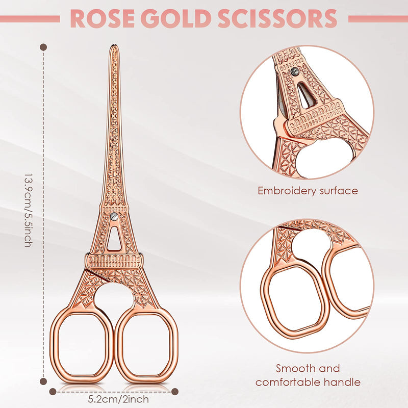 3 Pieces Rose Gold Scissors and Letter Opener Set Include 1 Pieces Metal Envelope Opener Slitter and 2 Pieces Eiffel Tower Embroidery Scissors Craft Scissors for Office Home School Supplies