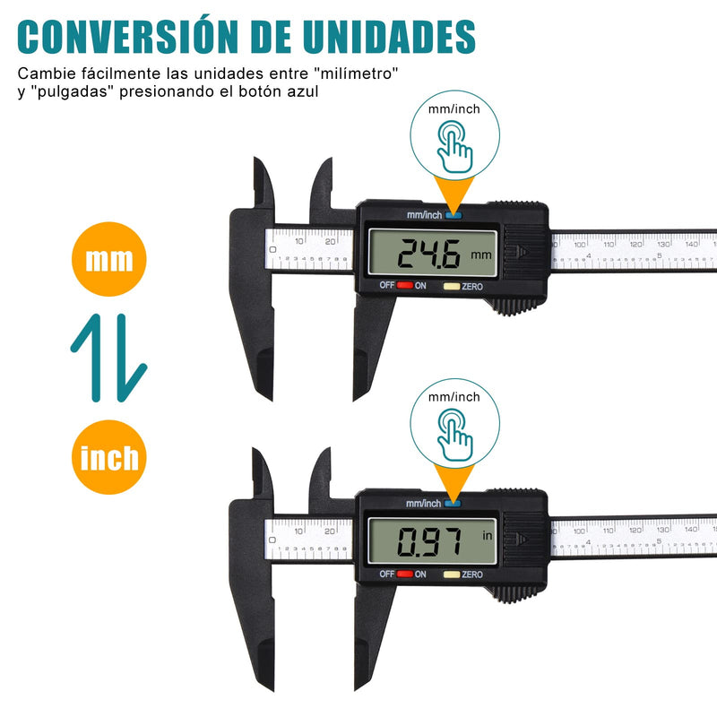 Vinabo digital caliper caliper, 150 mm / 6 inch classic digital caliper with large LCD display for outdoor, indoor and depth measurement, digital caliper, electronic measuring tool
