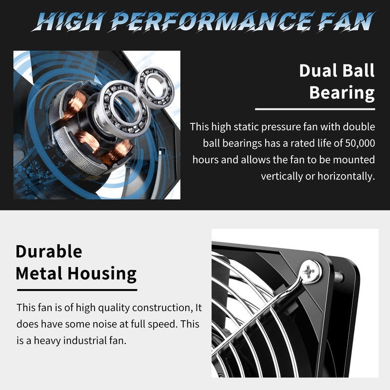 Wderair Metal Axial Muffin Fan AC 110V 120V 120mm x 25mm Dual Ball High Performance Small Box Fan for DIY Cooling Ventilation Exhaust Projects