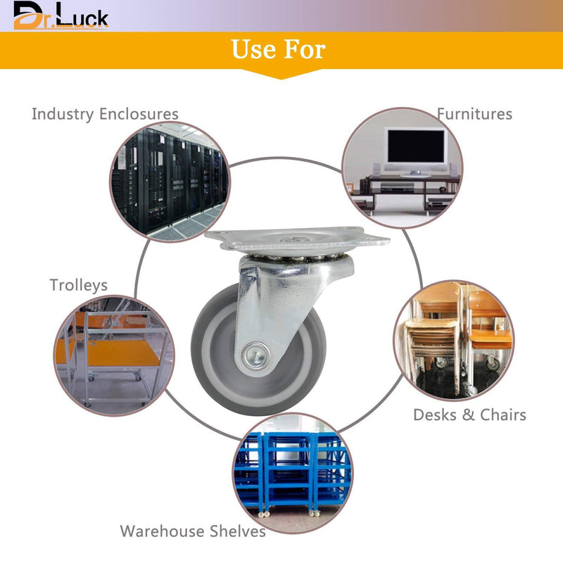 Dr.Luck 1.5" Swivel Thermo Plastic Rubber Caster, 360 Degrees Ball Bearing Top Plate & Plain Bearing Wheel, Move Smooth Quiet Sturdy for DIY Furniture, Total Load Capacity 200Lbs/90Kg 4-Pack 1.5 Inch
