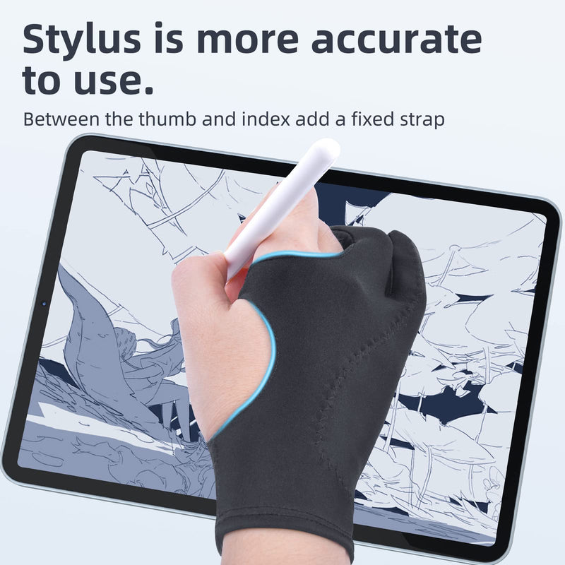 2-Pack Drawing Glove Palm Rejection for iPad Surface All Capacitive Touch Screen Artist Right/Left Hand Graphic Tablet, Graphics Monitor Digital Drawing Sketching, Inking, Coloring Two Finger Gloves