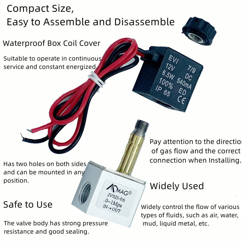 AOMAG® 1/8" 2 Way Normally Closed Pneumatic Aluminum Electric Solenoid Air Valve 12V DC