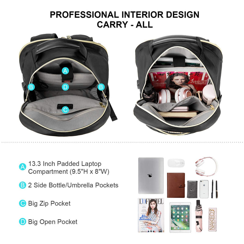 LOVEVOOK Quilted Laptop Backpack Stylish Laptop Bag for Women Work Computer Bags Bookbag Purse,15.6-Inch, Black 15.6-Inch