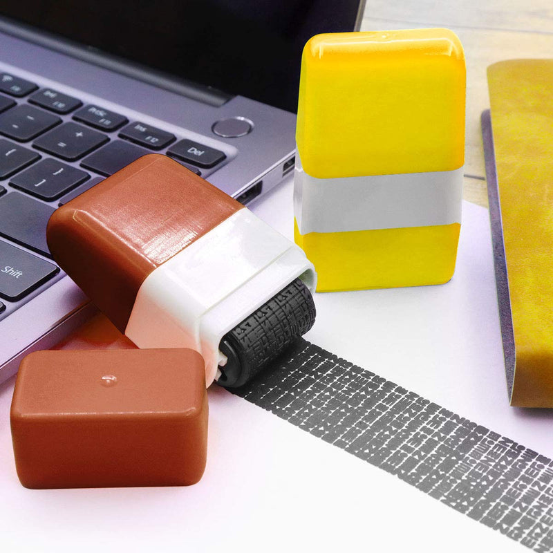 Identity Protection Roller Stamps,Identity Theft Protection Stamp for ID Blockout - Privacy Confidential and Address Blocker (Yellow and Coffee-2 Pcs) Yellow and Coffee